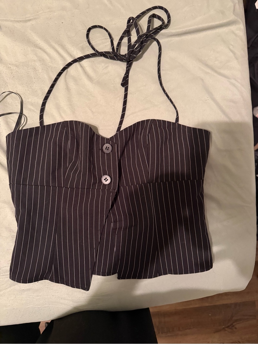 Princess Polly Black Pinstripe Halter Bustier Top